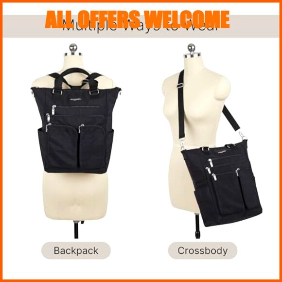 Lightweight Nylon Convertible Backpack Tote with RFID Protection